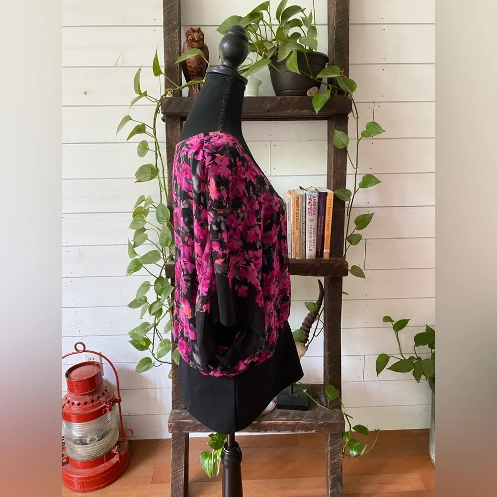 Elle: Pink and Black Floral Blouse with Cami